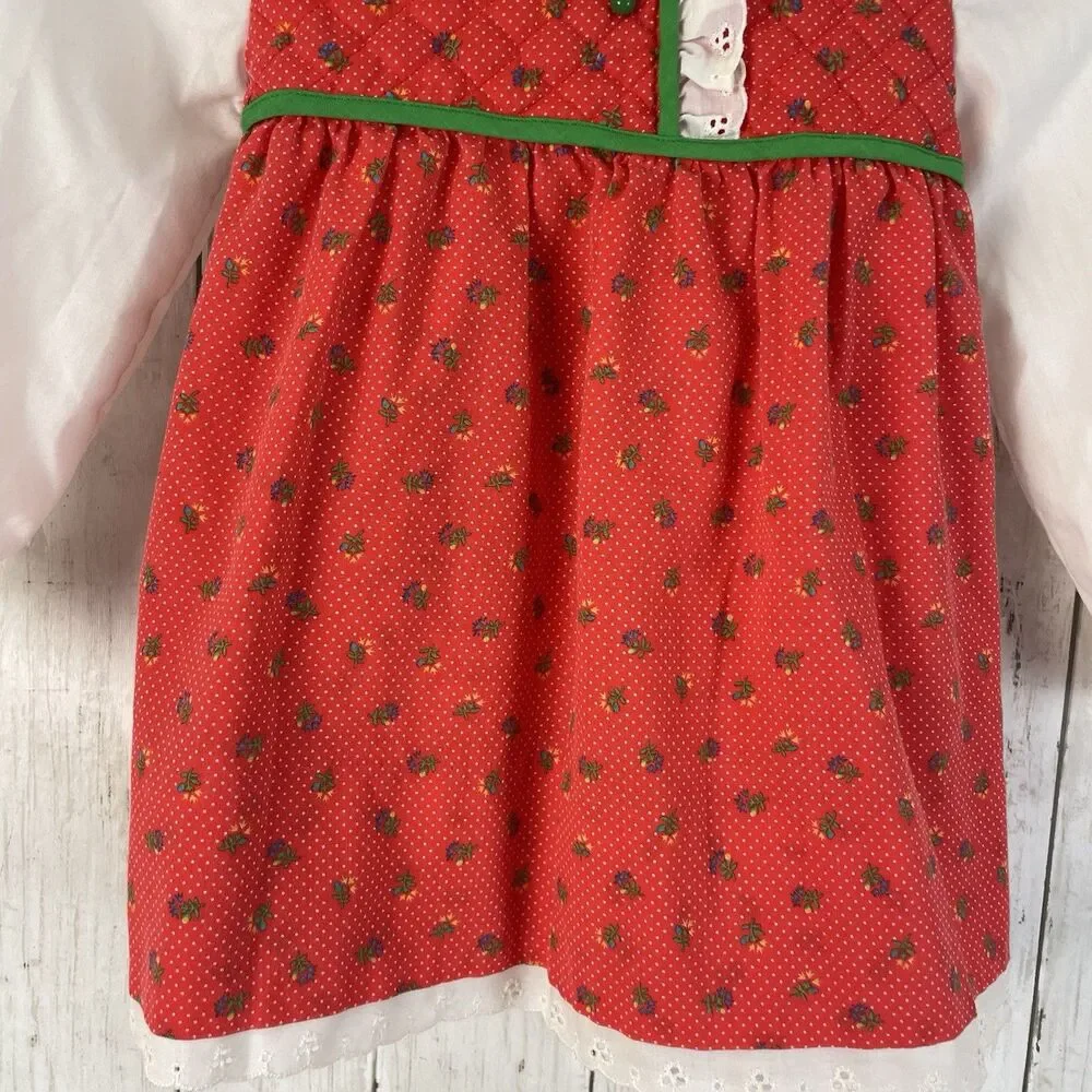 Vintage Nanas Pet JC Penny Red Floral Quilted Bodice Dress Sz 3T - 1980s
